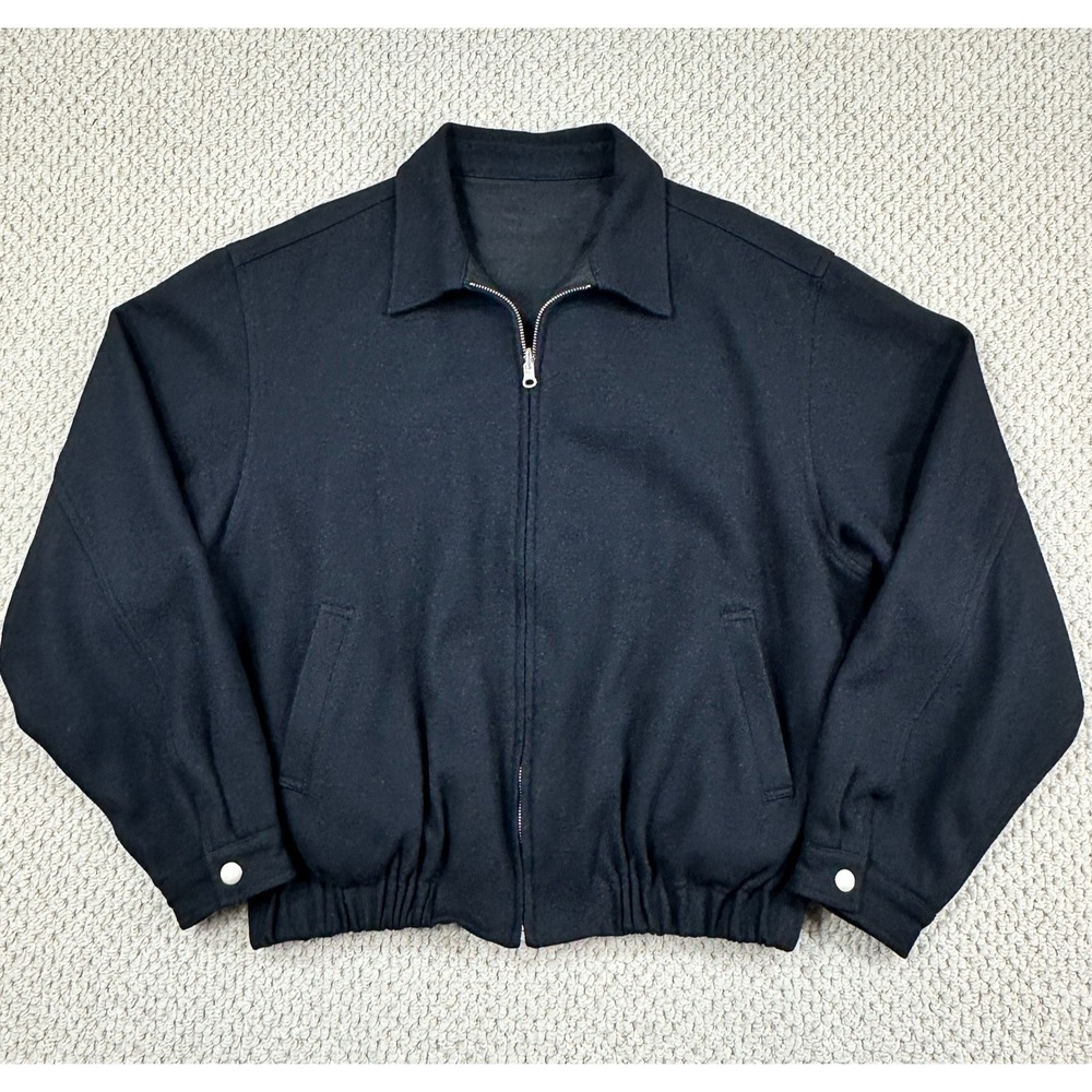 Evergreen Melton Bomber Jacket Mens M Black Reversible Coat 2 in 1 Wool Blend
